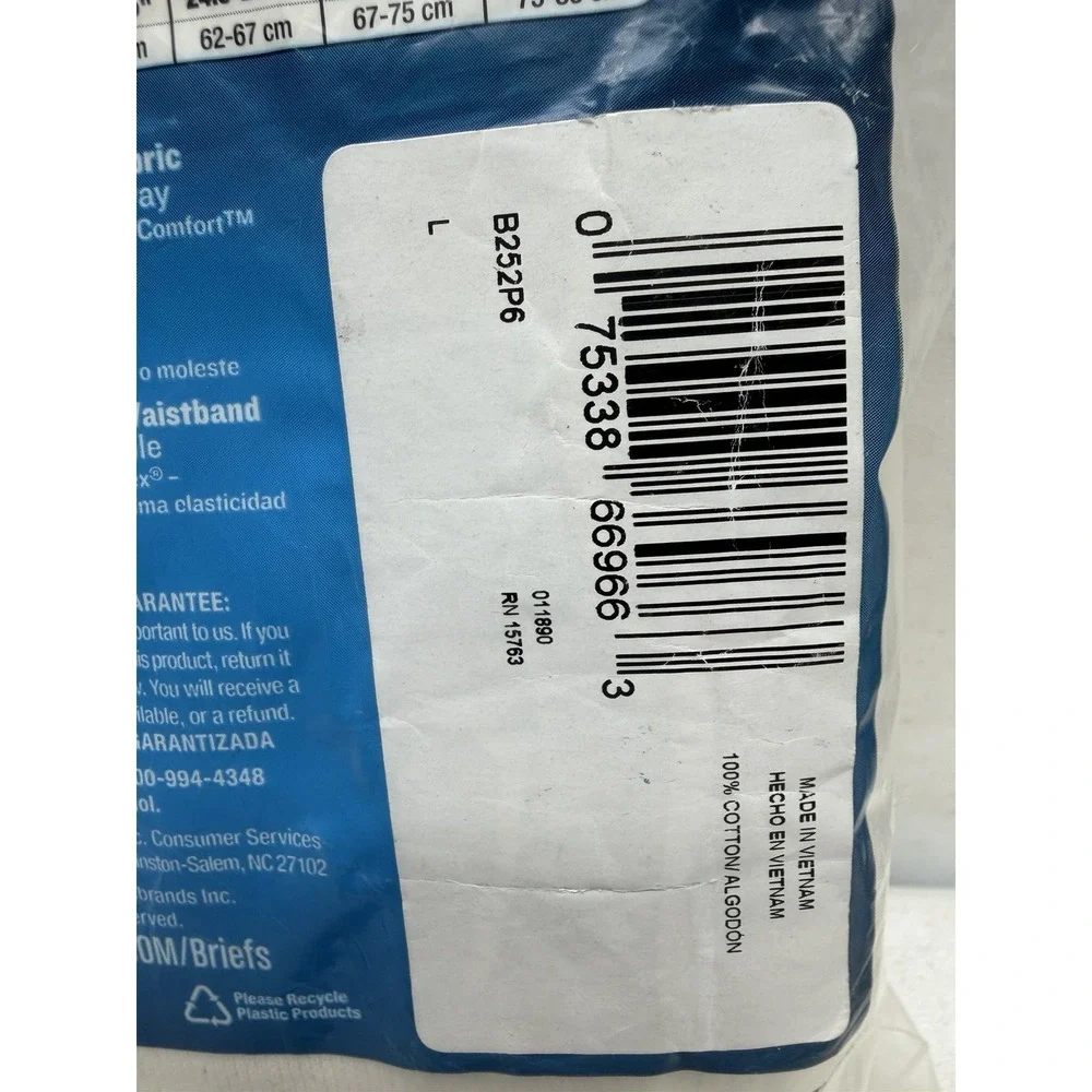 Hanes 6‎ Pack Tagless White Boys Briefs Underwear Size L Large (14-16) NIP